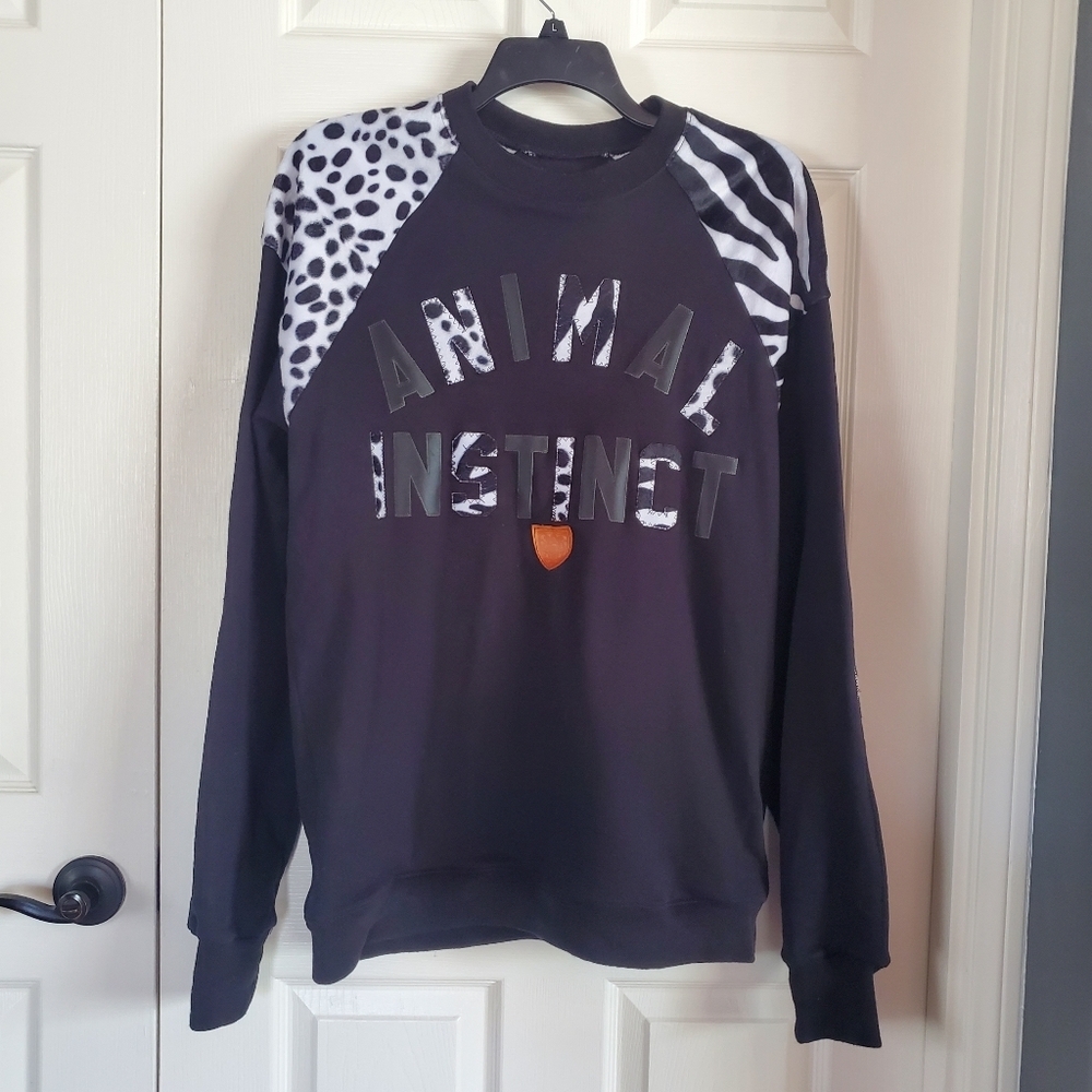 Anaghe Atelier Animal Instinct 3 Black Pullover Sweatshirt Zebra Leopard Size XL